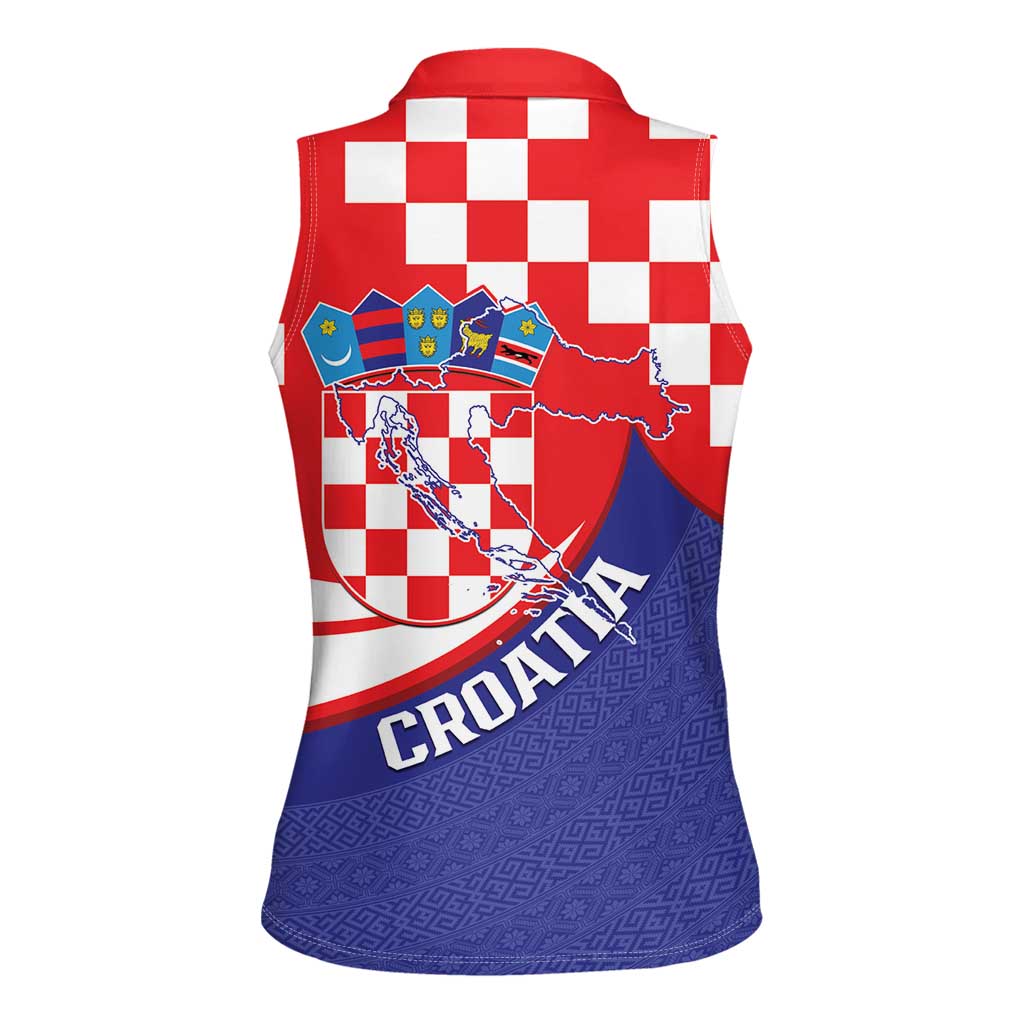 Croatia National Day Women Sleeveless Polo Shirt Hrvatska Checkerboard With Slavic Pattern