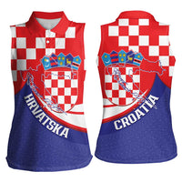 Croatia National Day Women Sleeveless Polo Shirt Hrvatska Checkerboard With Slavic Pattern