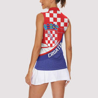 Croatia National Day Women Sleeveless Polo Shirt Hrvatska Checkerboard With Slavic Pattern
