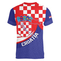 Croatia National Day Women V-Neck T-Shirt Hrvatska Checkerboard With Slavic Pattern