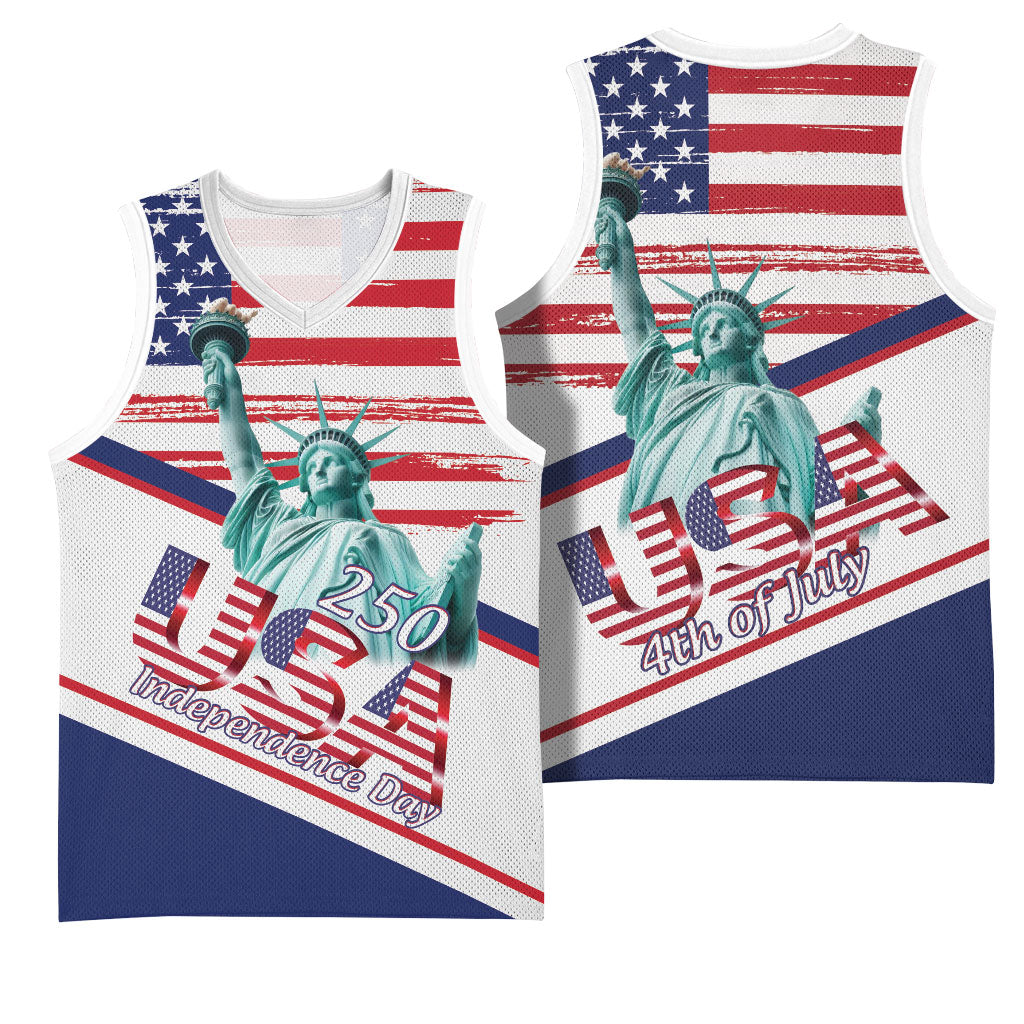 4th Of July United States Basketball Jersey USA 250 Years Anniversary Statue Of Liberty