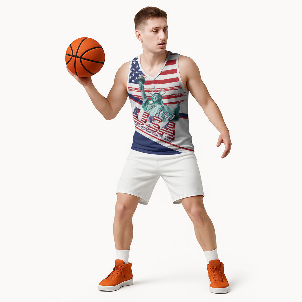 4th Of July United States Basketball Jersey USA 250 Years Anniversary Statue Of Liberty