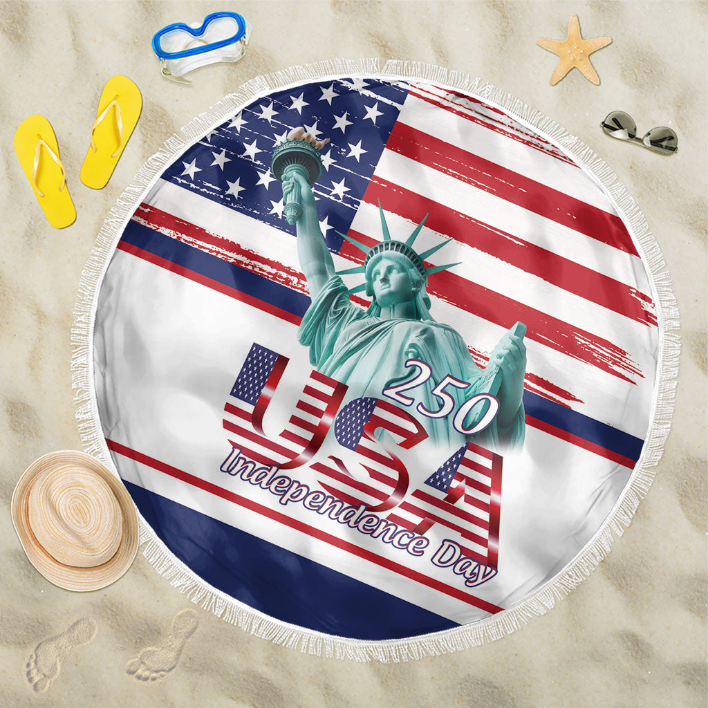 4th Of July United States Beach Blanket USA 250 Years Anniversary Statue Of Liberty