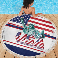 4th Of July United States Beach Blanket USA 250 Years Anniversary Statue Of Liberty