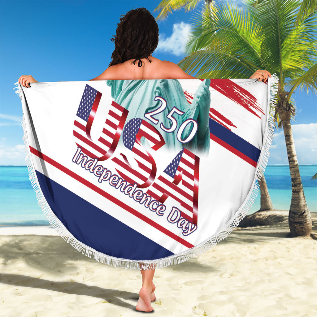 4th Of July United States Beach Blanket USA 250 Years Anniversary Statue Of Liberty
