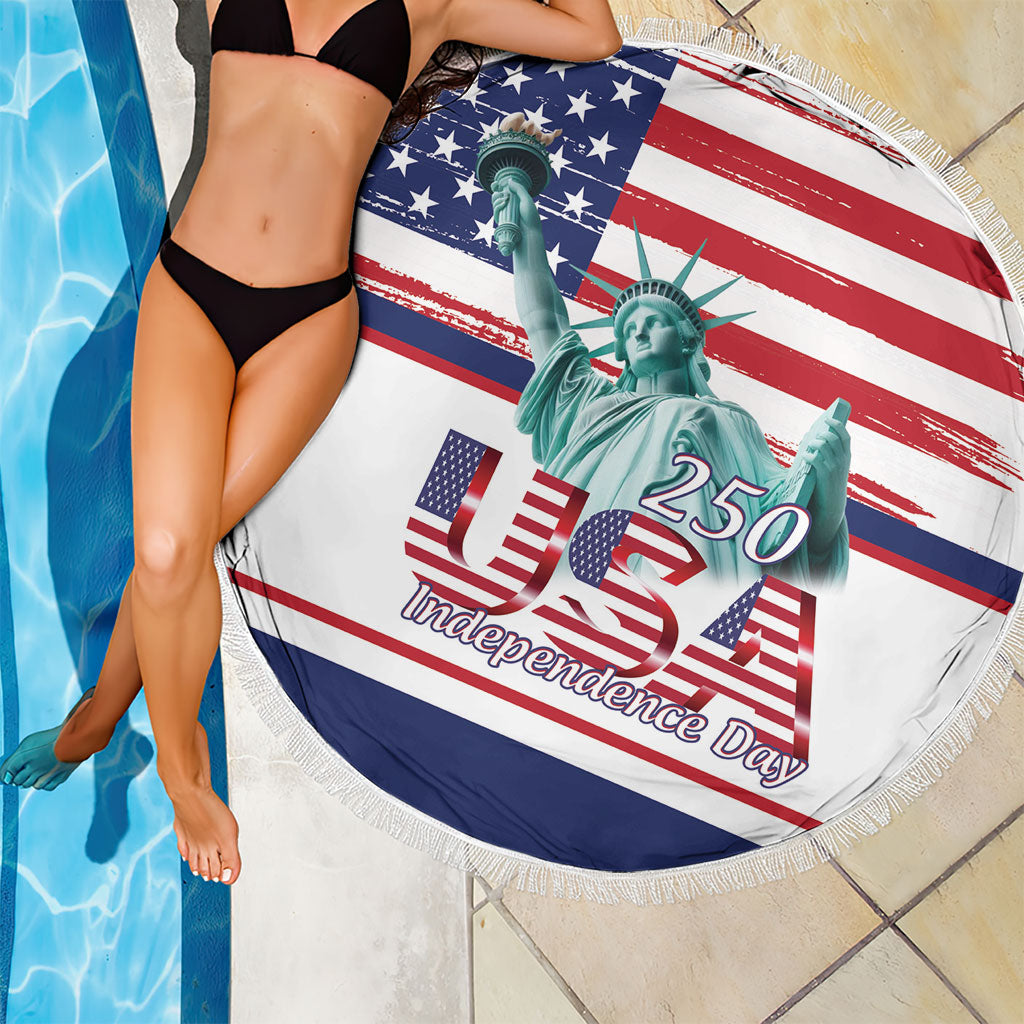 4th Of July United States Beach Blanket USA 250 Years Anniversary Statue Of Liberty