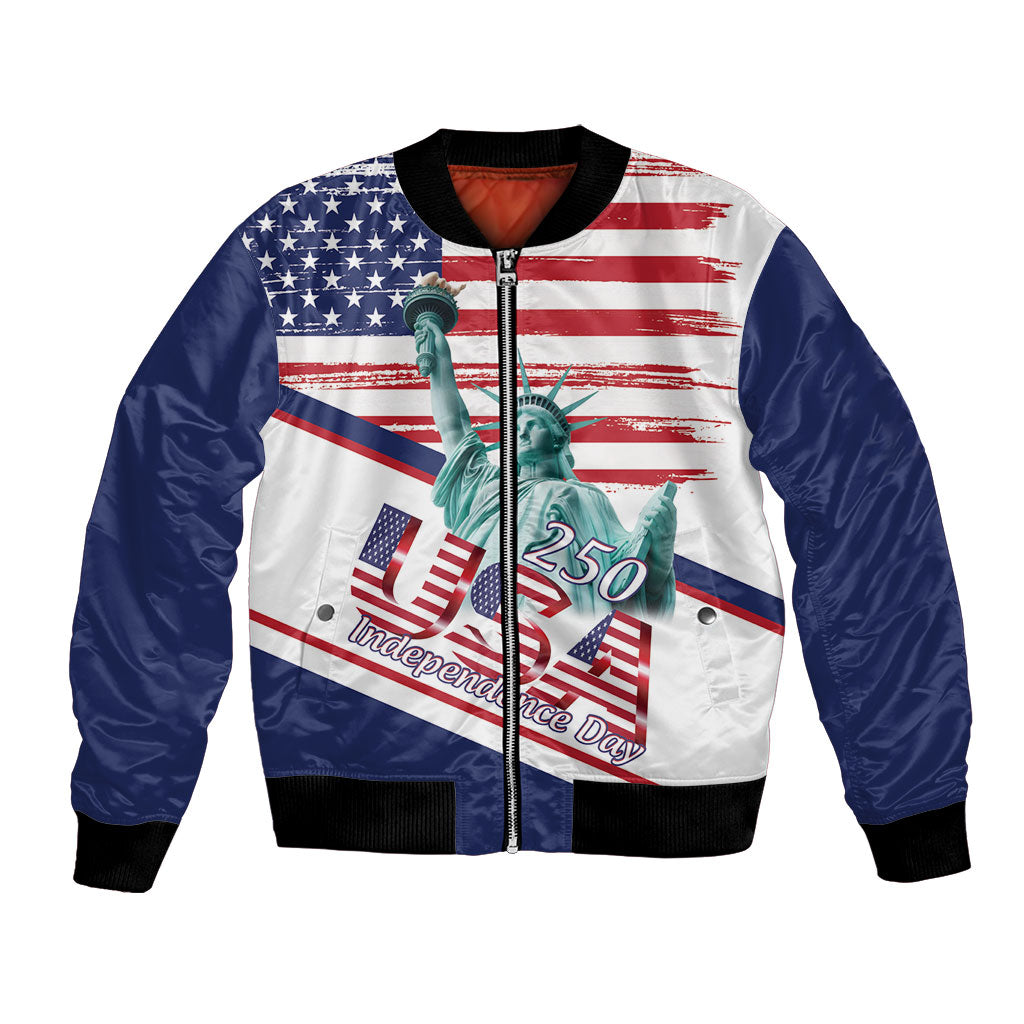 4th Of July United States Bomber Jacket USA 250 Years Anniversary Statue Of Liberty