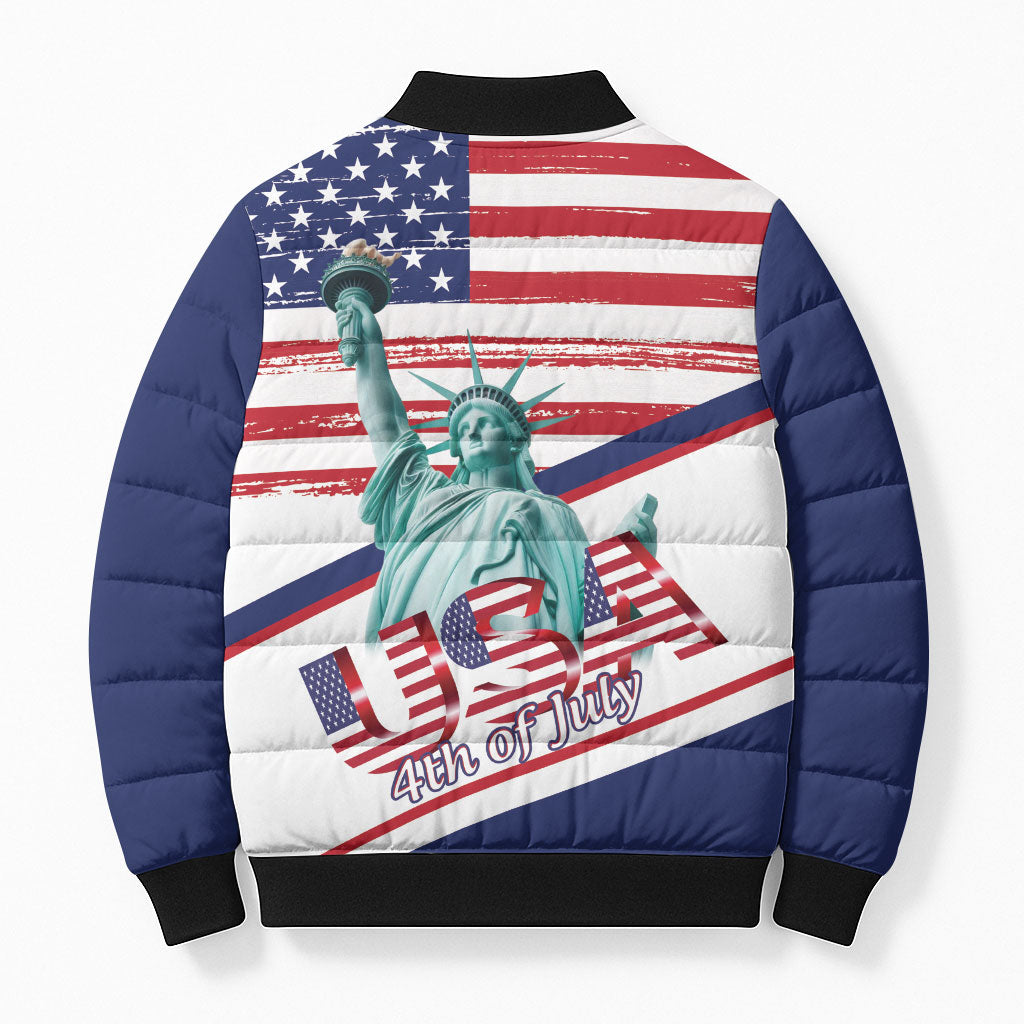 4th Of July United States Bomber Puffer Jacket USA 250 Years Anniversary Statue Of Liberty