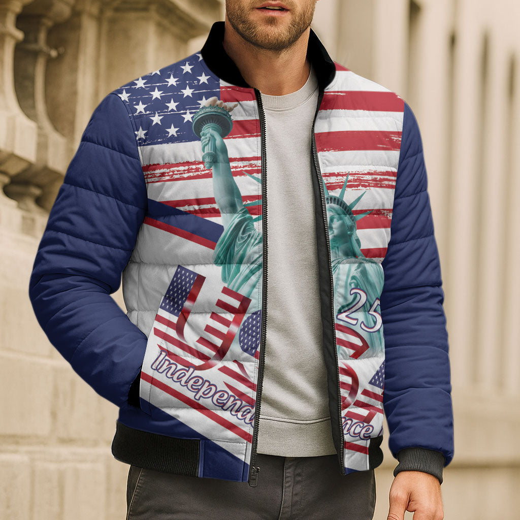 4th Of July United States Bomber Puffer Jacket USA 250 Years Anniversary Statue Of Liberty