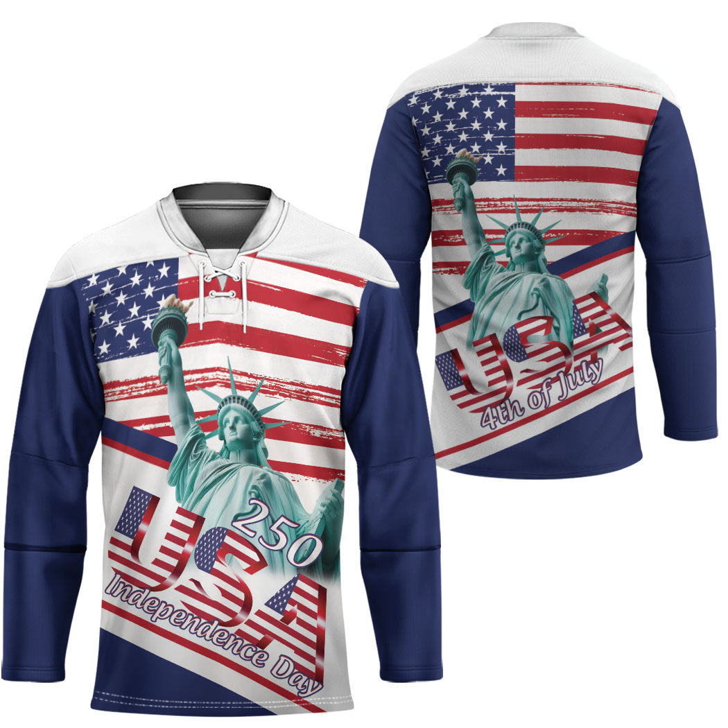 4th Of July United States Hockey Jersey USA 250 Years Anniversary Statue Of Liberty