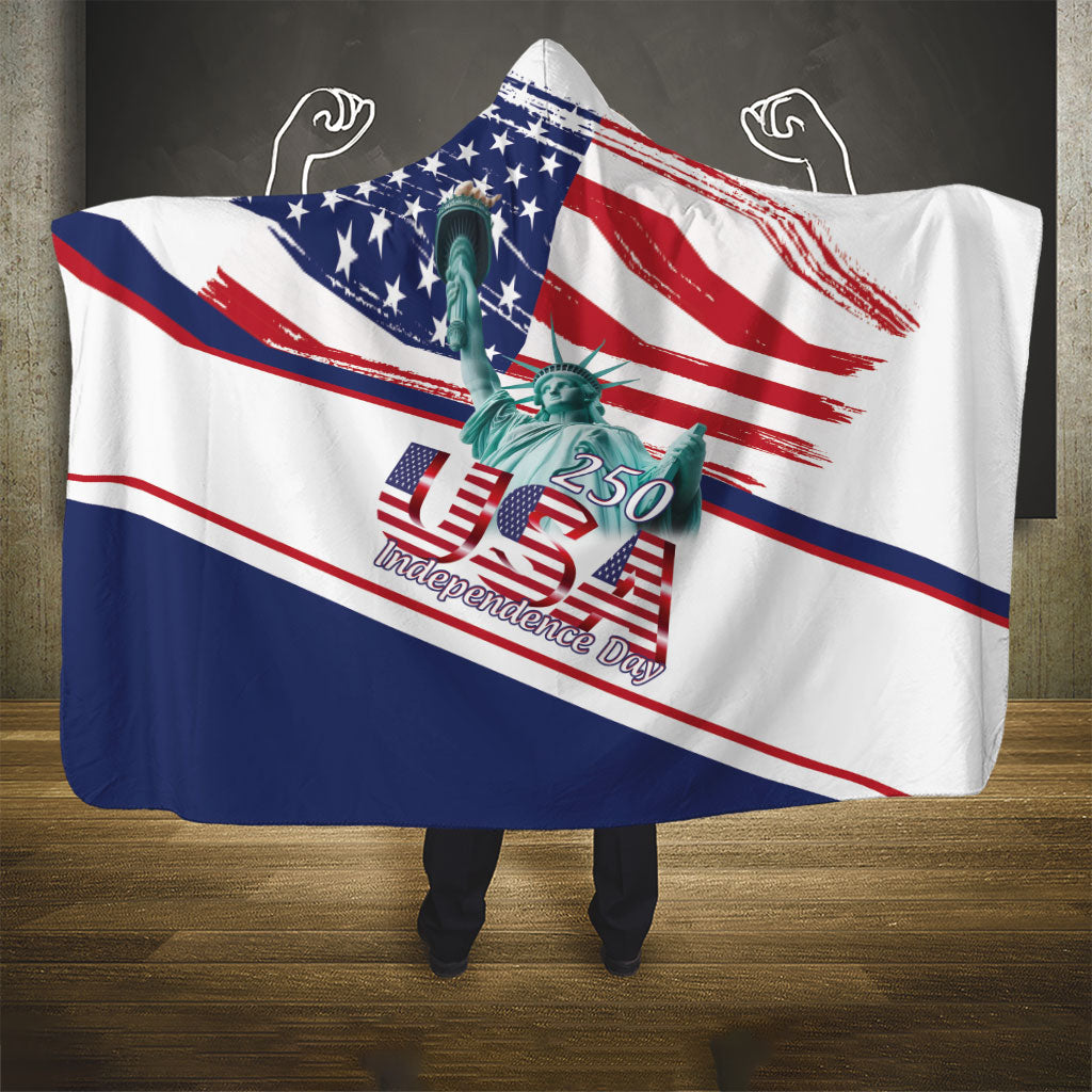 4th Of July United States Hooded Blanket USA 250 Years Anniversary Statue Of Liberty