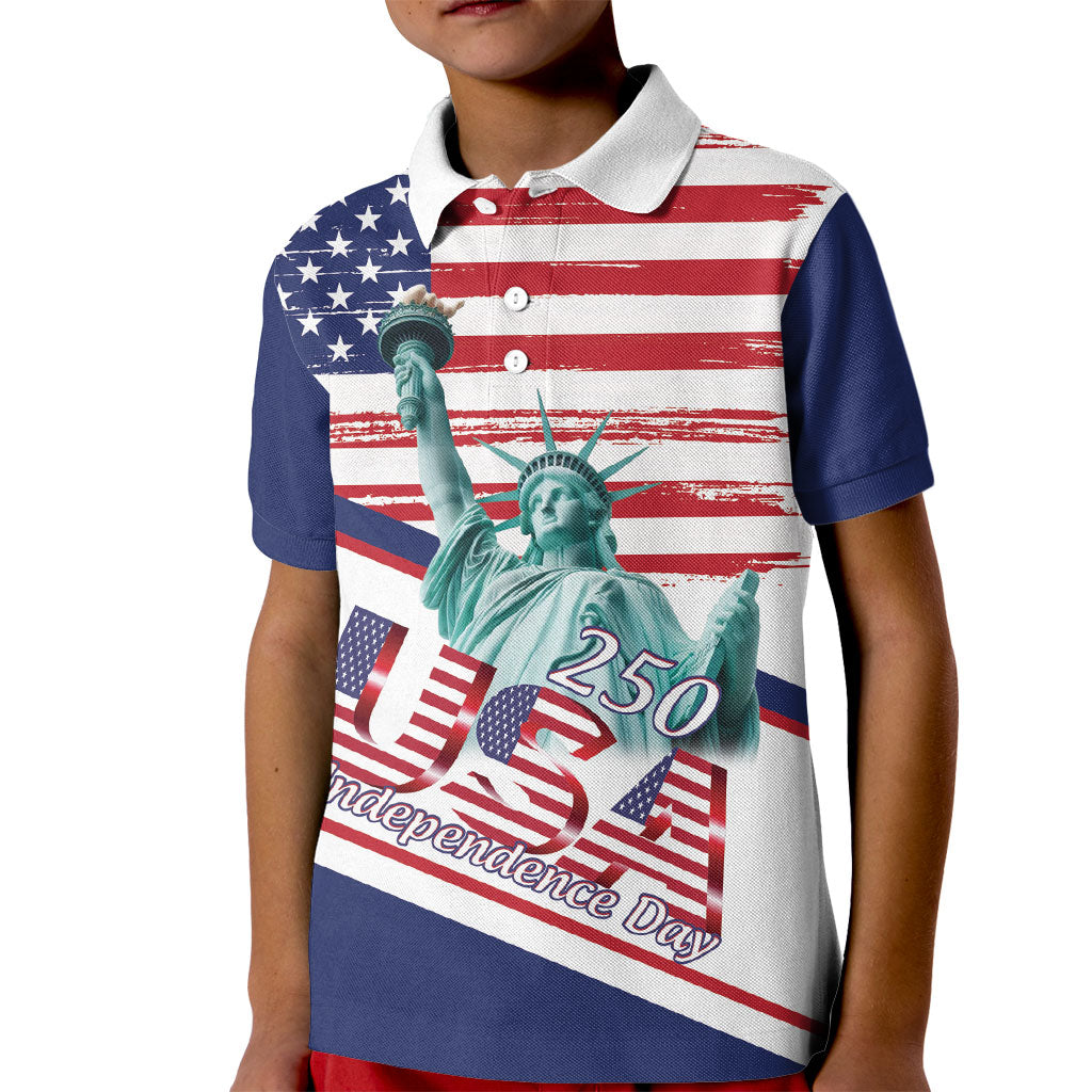 4th Of July United States Kid Polo Shirt USA 250 Years Anniversary Statue Of Liberty
