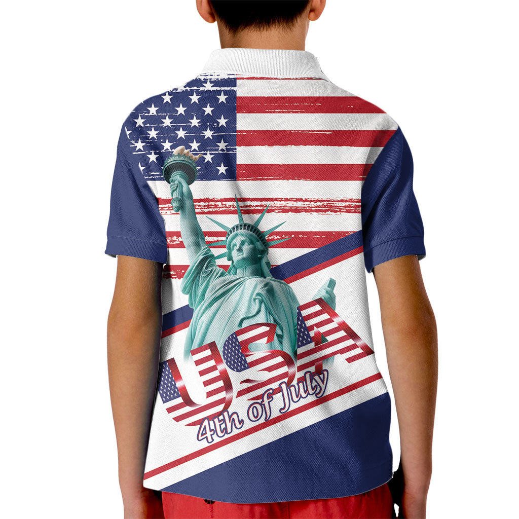 4th Of July United States Kid Polo Shirt USA 250 Years Anniversary Statue Of Liberty