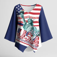 4th Of July United States Kimono Sleeve Blouse USA 250 Years Anniversary Statue Of Liberty