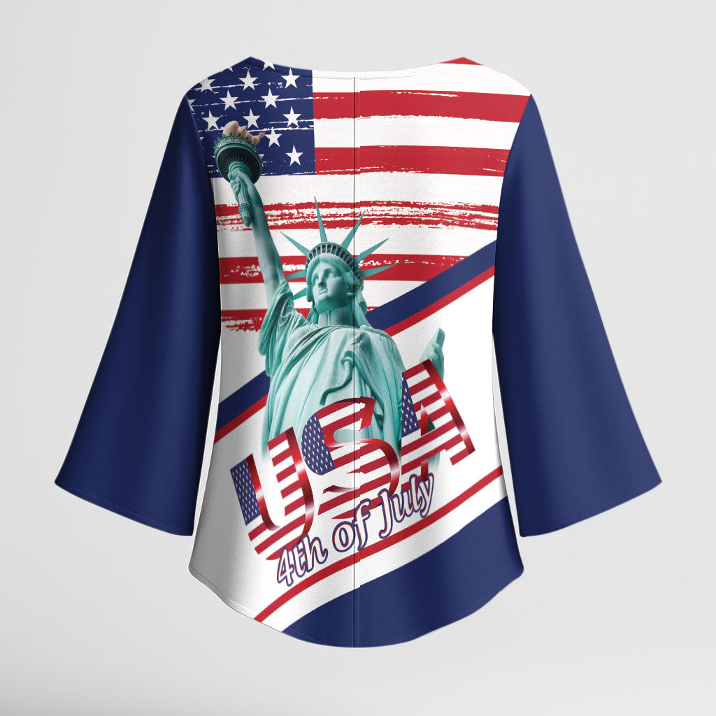 4th Of July United States Kimono Sleeve Blouse USA 250 Years Anniversary Statue Of Liberty