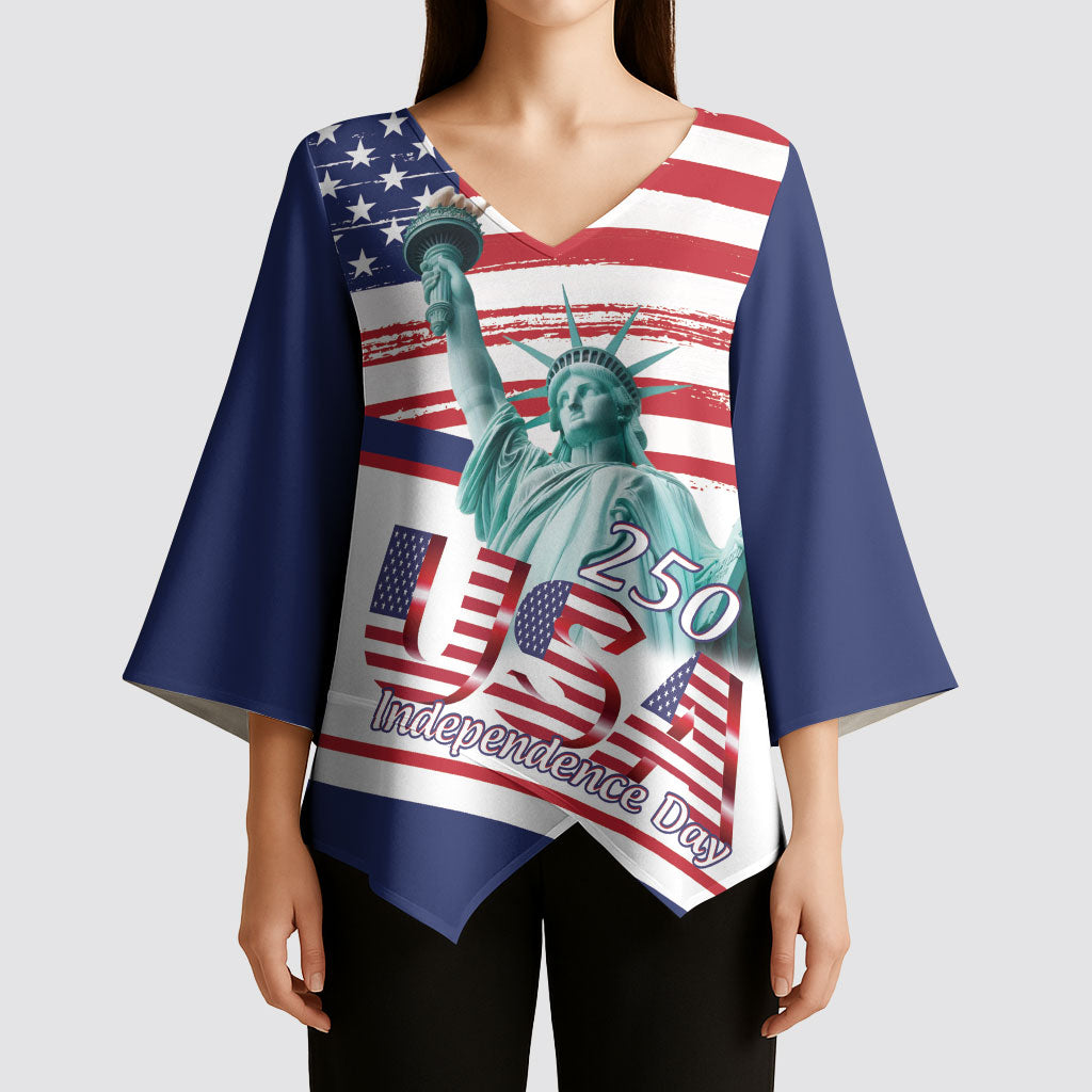4th Of July United States Kimono Sleeve Blouse USA 250 Years Anniversary Statue Of Liberty