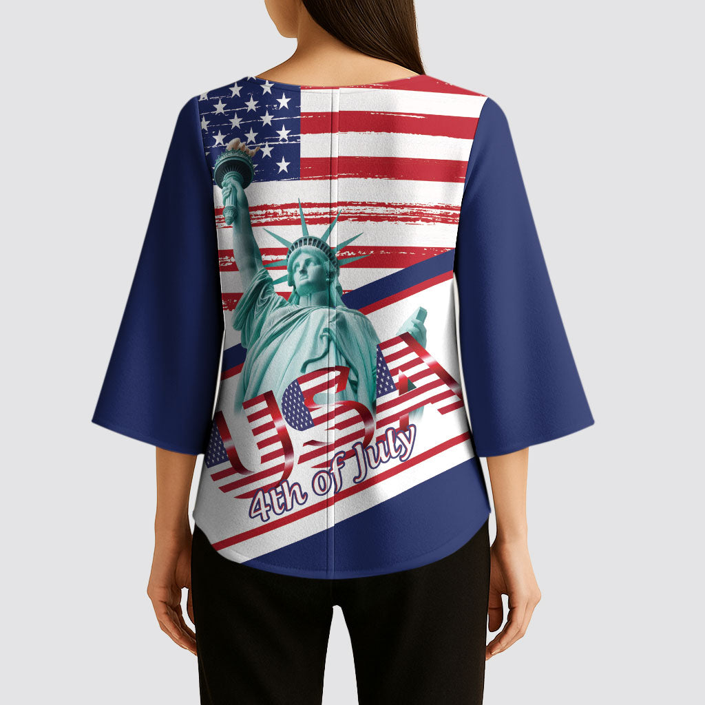 4th Of July United States Kimono Sleeve Blouse USA 250 Years Anniversary Statue Of Liberty