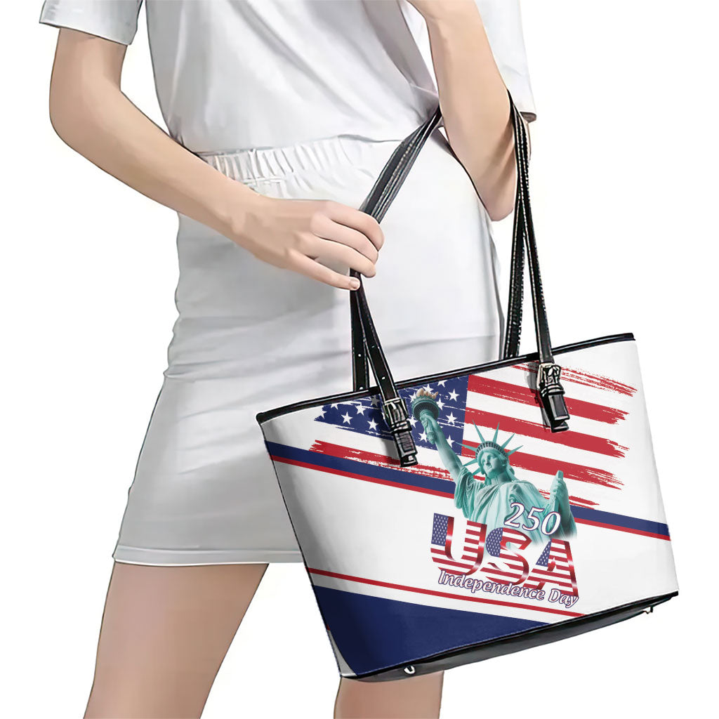 4th Of July United States Leather Tote Bag USA 250 Years Anniversary Statue Of Liberty