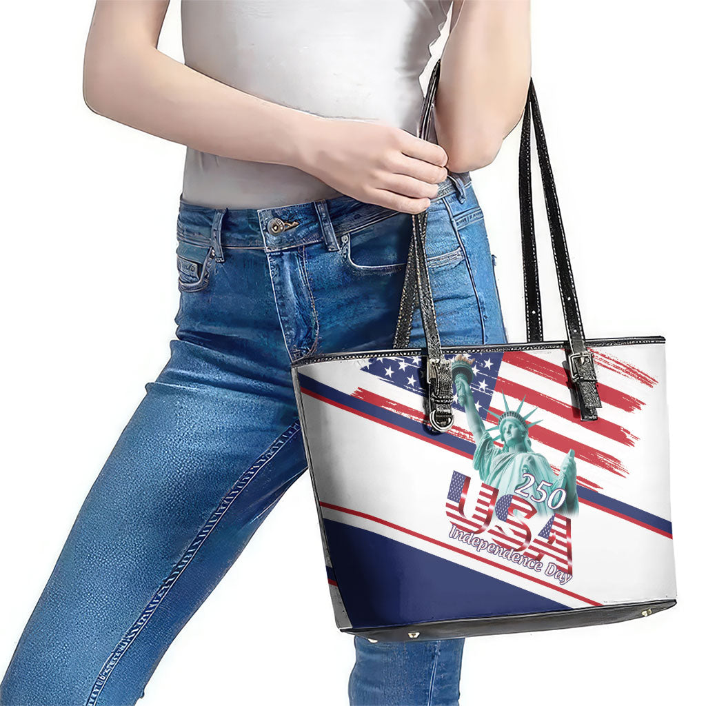 4th Of July United States Leather Tote Bag USA 250 Years Anniversary Statue Of Liberty