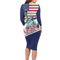 4th Of July United States Long Sleeve Bodycon Dress USA 250 Years Anniversary Statue Of Liberty