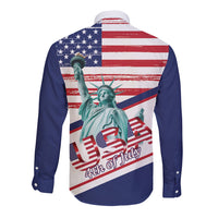 4th Of July United States Long Sleeve Button Shirt USA 250 Years Anniversary Statue Of Liberty