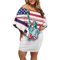 4th Of July United States Off Shoulder Short Dress USA 250 Years Anniversary Statue Of Liberty