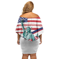 4th Of July United States Off Shoulder Short Dress USA 250 Years Anniversary Statue Of Liberty