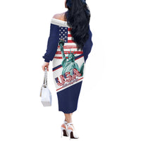 4th Of July United States Off The Shoulder Long Sleeve Dress USA 250 Years Anniversary Statue Of Liberty