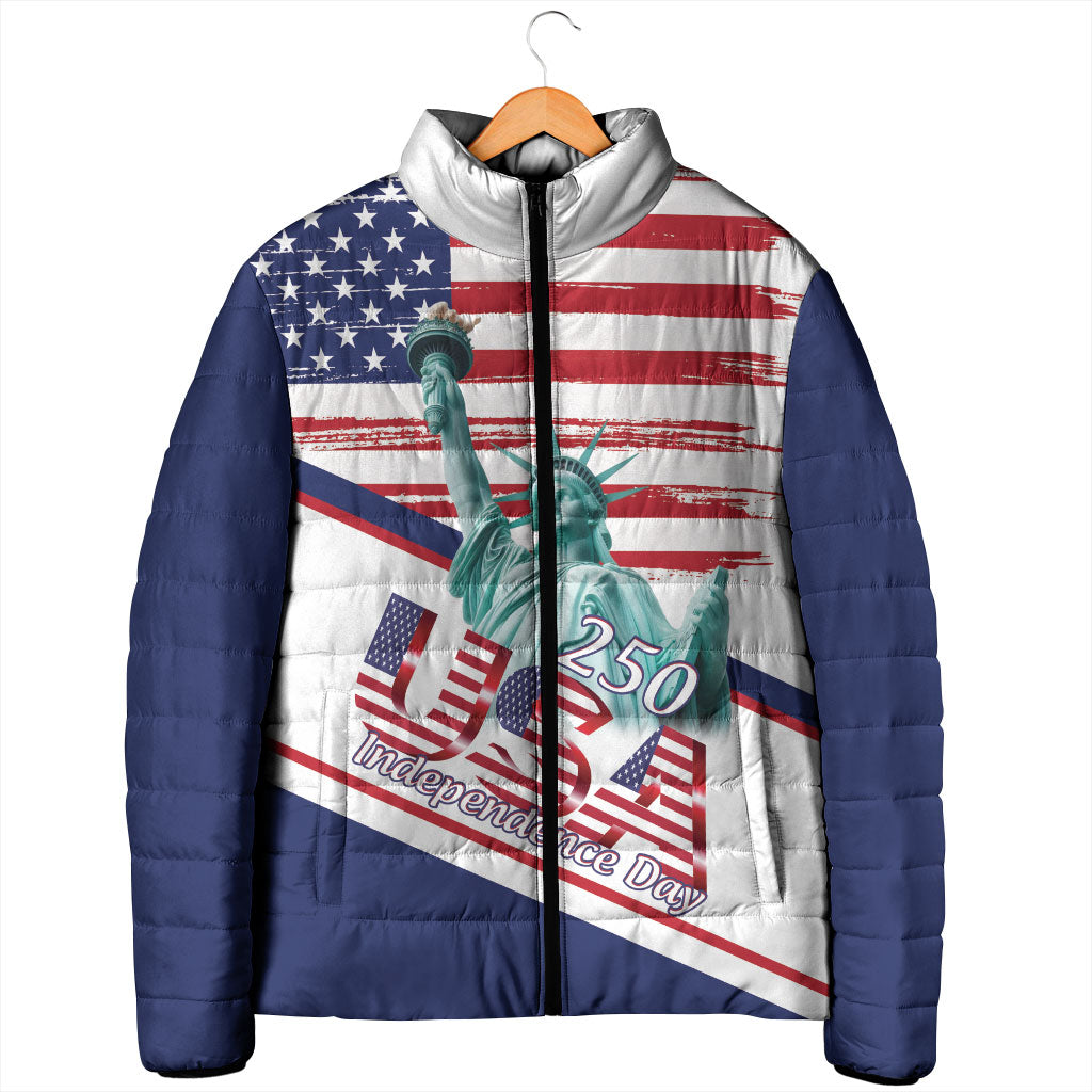 4th Of July United States Padded Jacket USA 250 Years Anniversary Statue Of Liberty