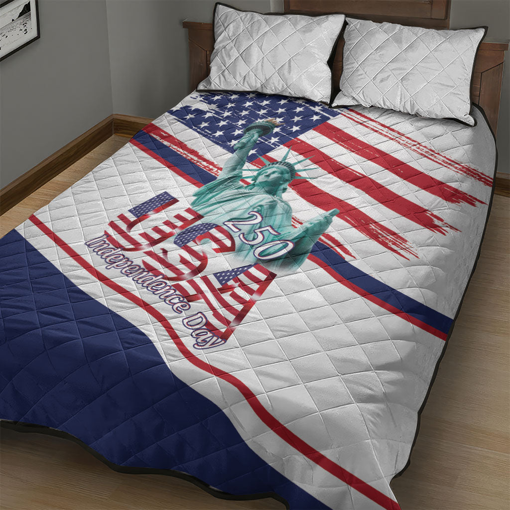 4th Of July United States Quilt Bed Set USA 250 Years Anniversary Statue Of Liberty