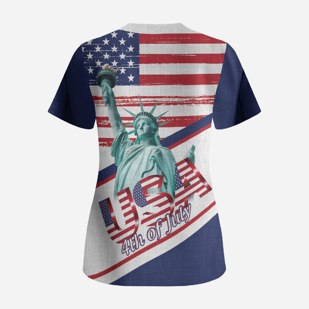 4th Of July United States Scrub Top USA 250 Years Anniversary Statue Of Liberty