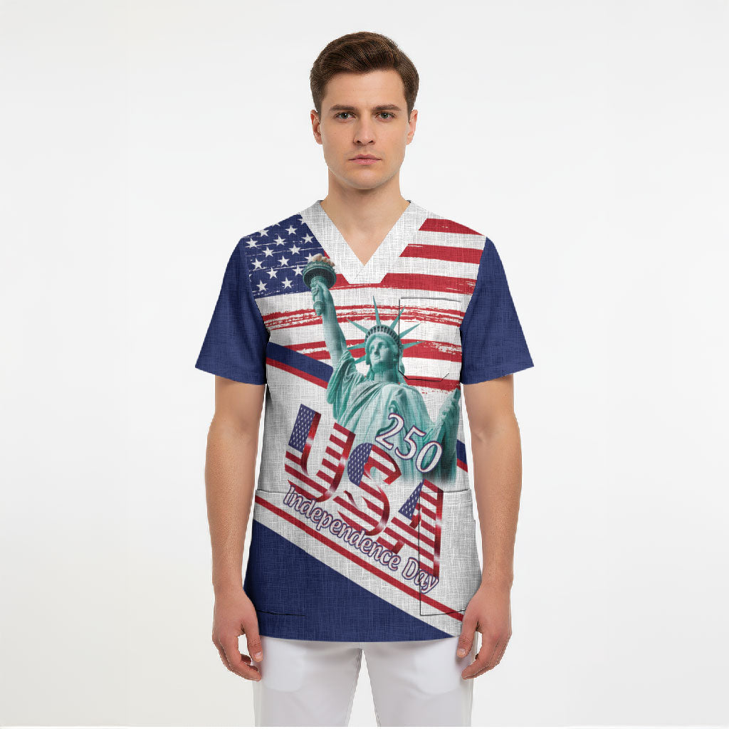 4th Of July United States Scrub Top USA 250 Years Anniversary Statue Of Liberty