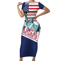 4th Of July United States Short Sleeve Bodycon Dress USA 250 Years Anniversary Statue Of Liberty