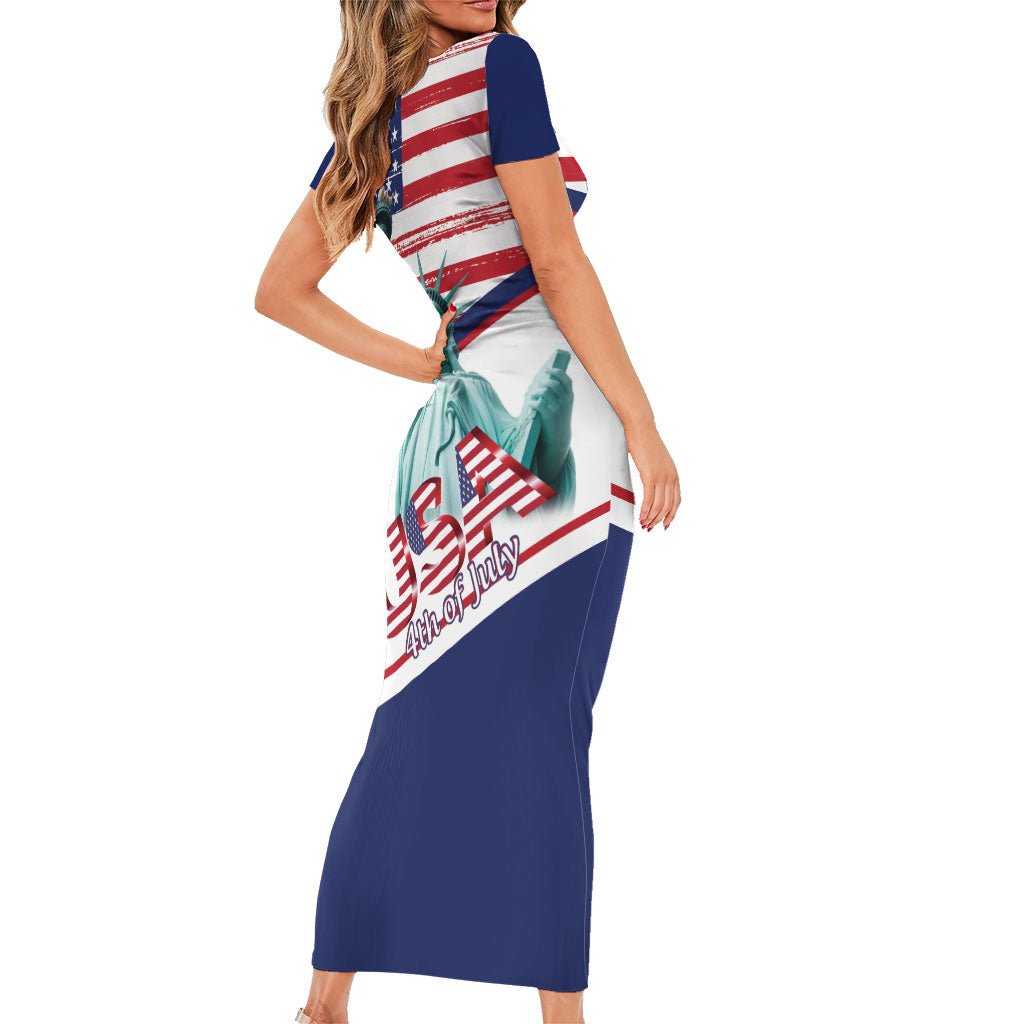 4th Of July United States Short Sleeve Bodycon Dress USA 250 Years Anniversary Statue Of Liberty