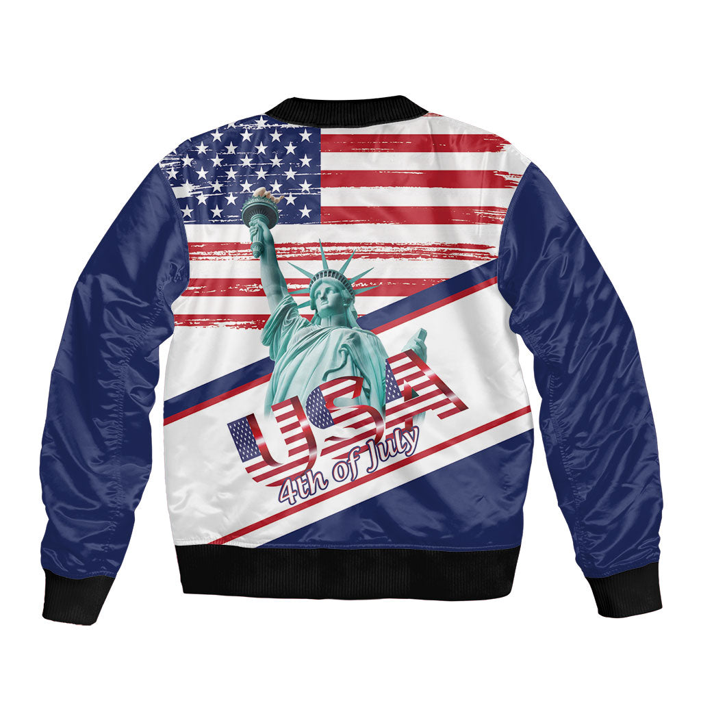 4th Of July United States Sleeve Zip Bomber Jacket USA 250 Years Anniversary Statue Of Liberty