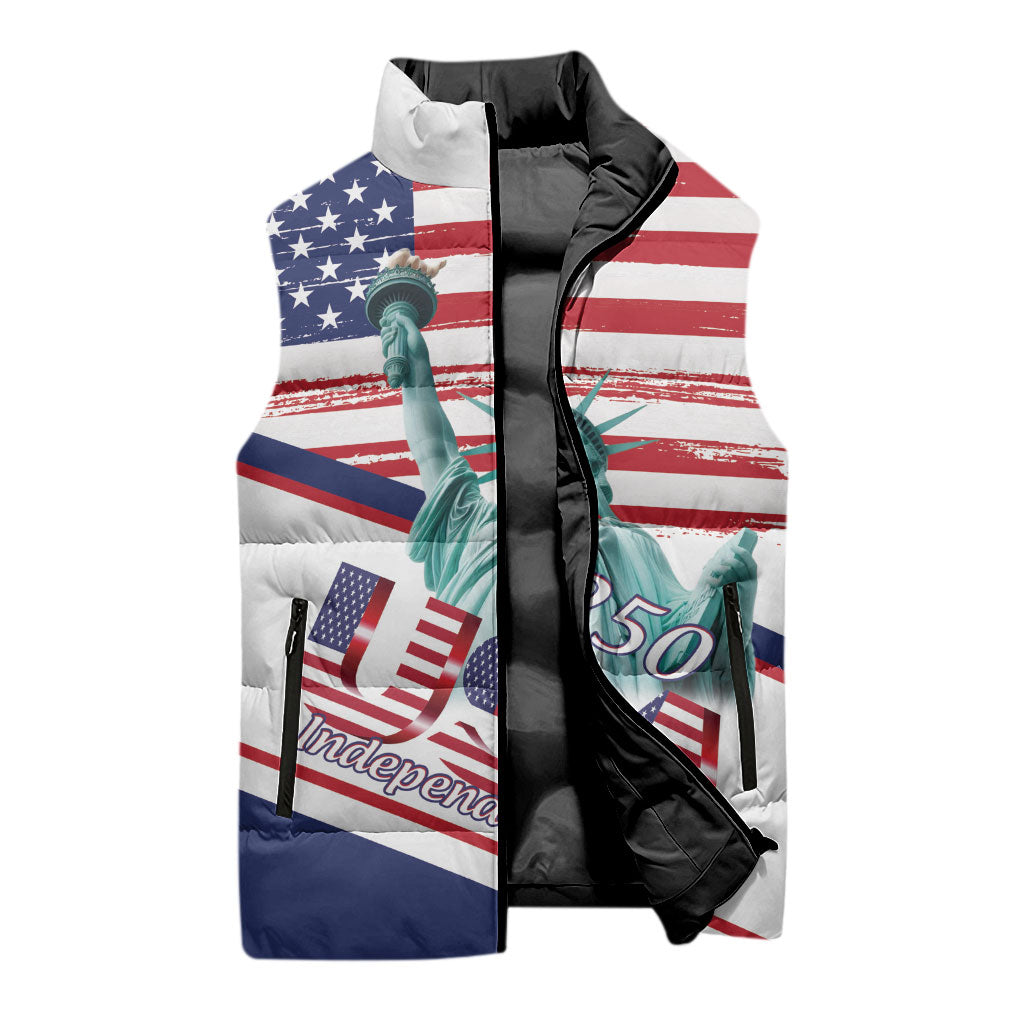 4th Of July United States Sleeveless Puffer Jacket USA 250 Years Anniversary Statue Of Liberty