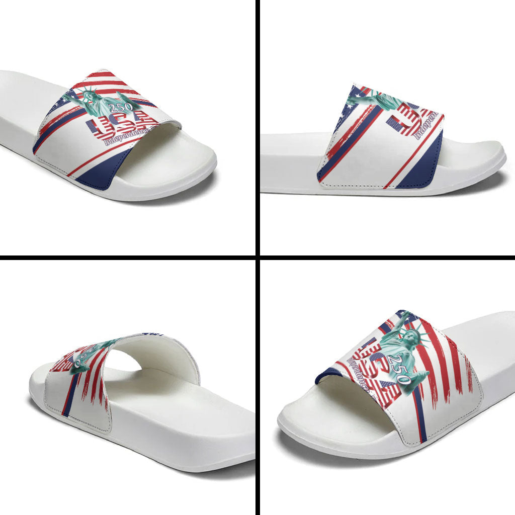 4th Of July United States Slide Sandals USA 250 Years Anniversary Statue Of Liberty