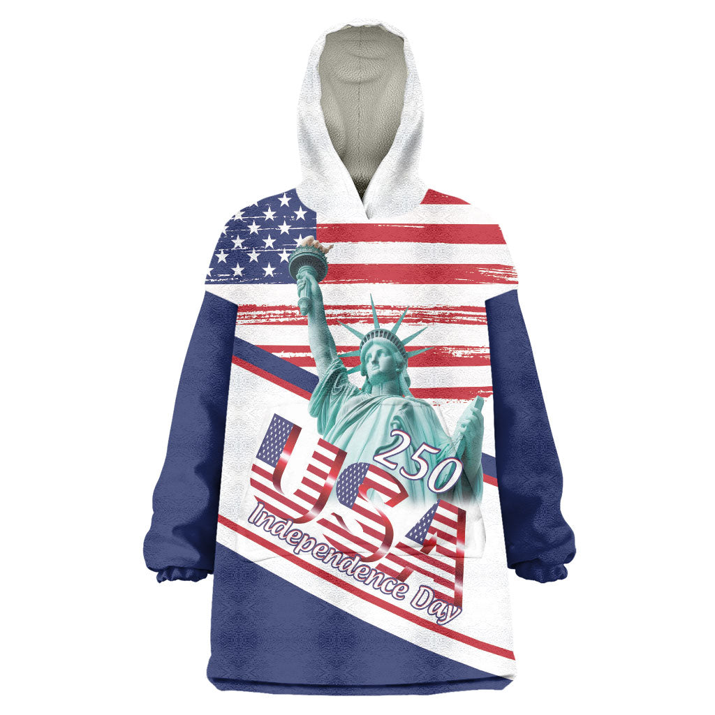4th Of July United States Wearable Blanket Hoodie USA 250 Years Anniversary Statue Of Liberty