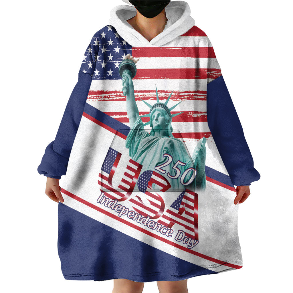 4th Of July United States Wearable Blanket Hoodie USA 250 Years Anniversary Statue Of Liberty