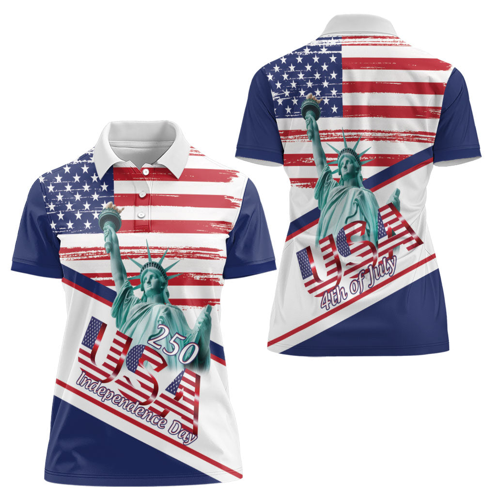 4th Of July United States Women Polo Shirt USA 250 Years Anniversary Statue Of Liberty
