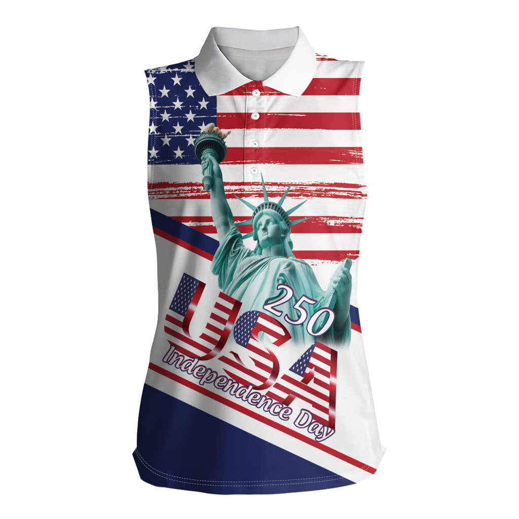 4th Of July United States Women Sleeveless Polo Shirt USA 250 Years Anniversary Statue Of Liberty