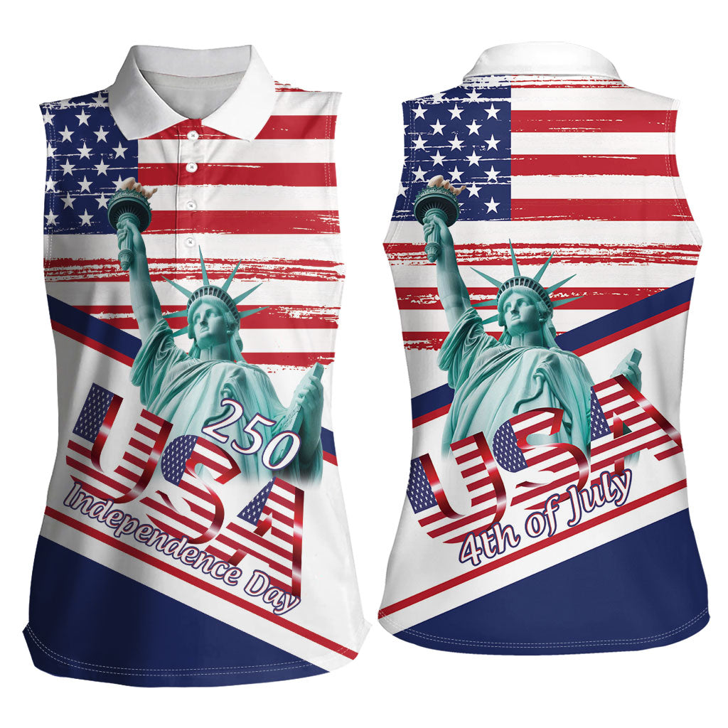 4th Of July United States Women Sleeveless Polo Shirt USA 250 Years Anniversary Statue Of Liberty