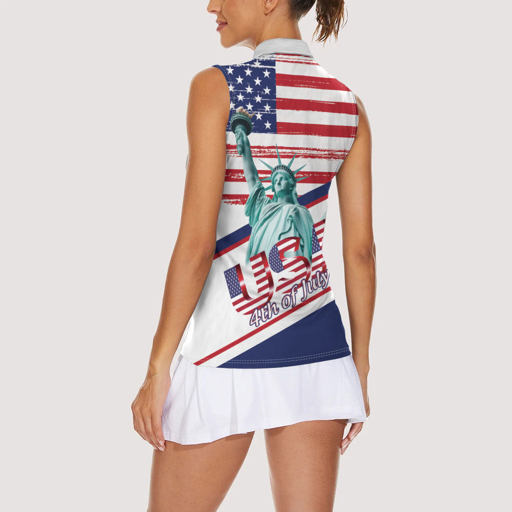 4th Of July United States Women Sleeveless Polo Shirt USA 250 Years Anniversary Statue Of Liberty