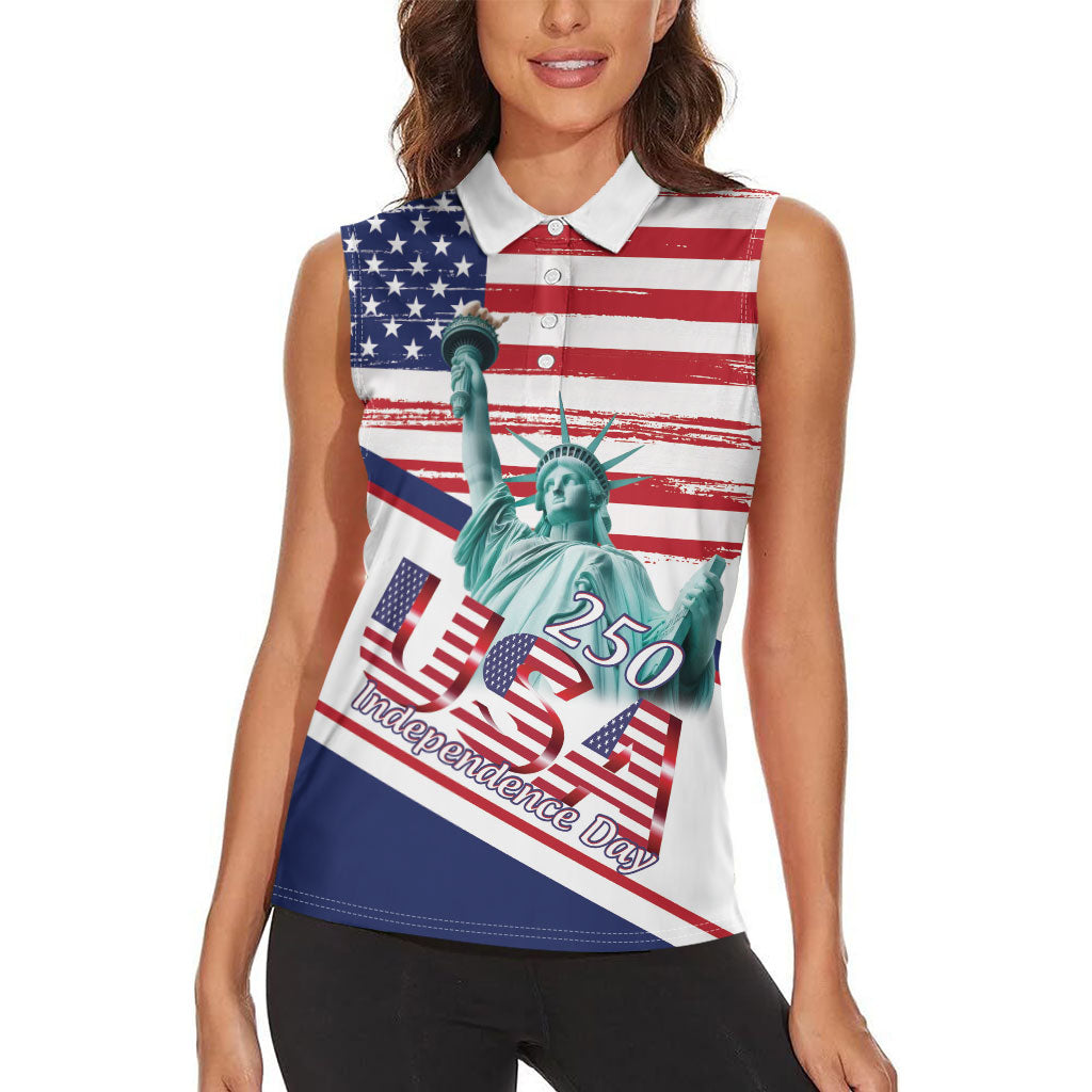 4th Of July United States Women Sleeveless Polo Shirt USA 250 Years Anniversary Statue Of Liberty