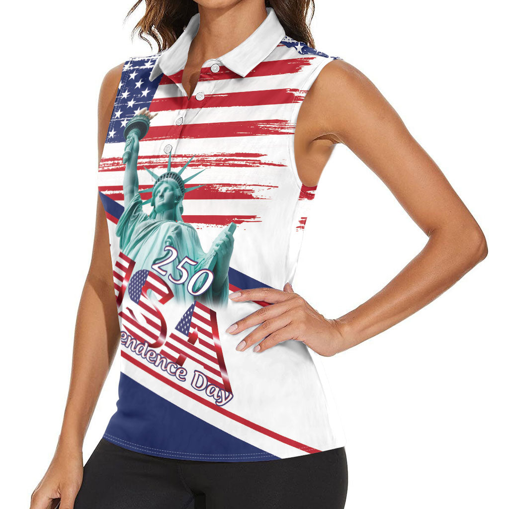 4th Of July United States Women Sleeveless Polo Shirt USA 250 Years Anniversary Statue Of Liberty