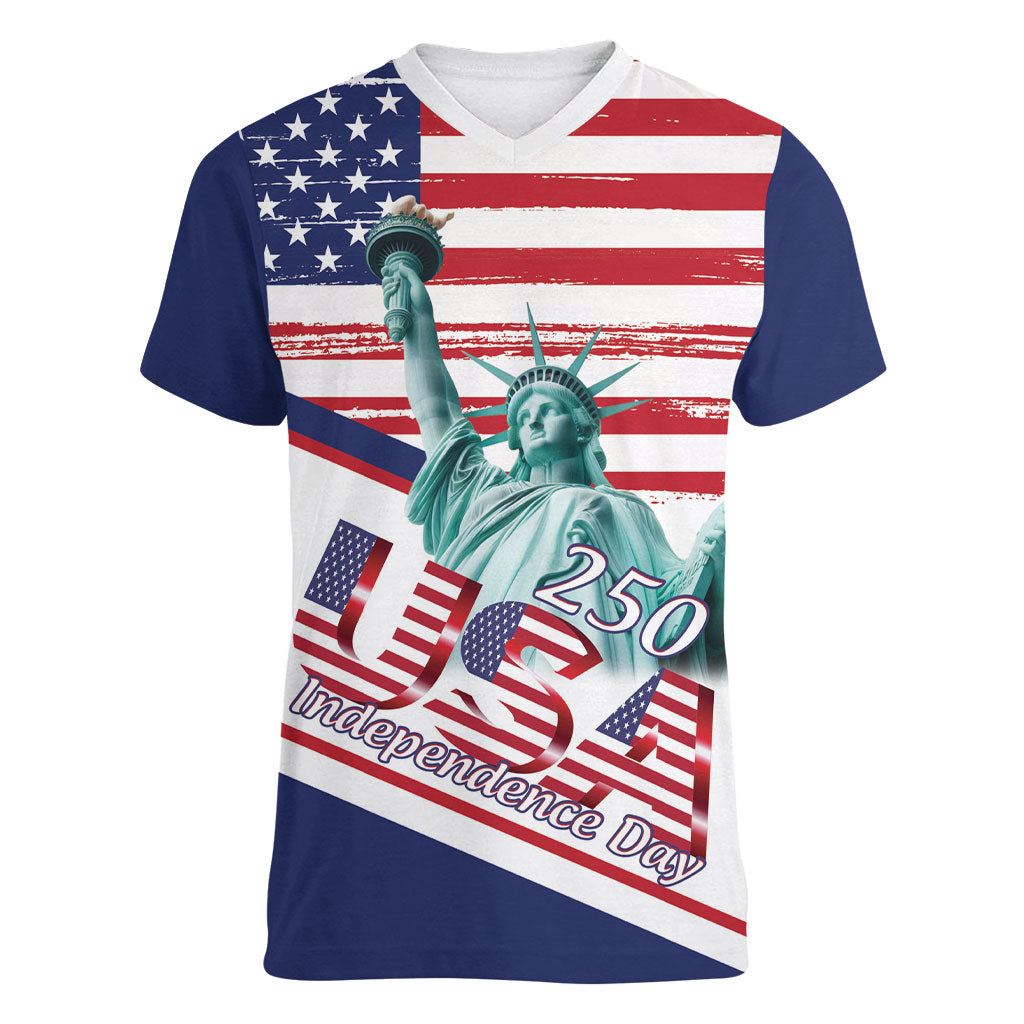 4th Of July United States Women V-Neck T-Shirt USA 250 Years Anniversary Statue Of Liberty