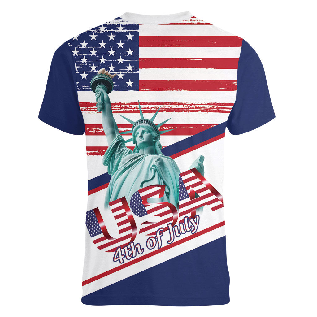 4th Of July United States Women V-Neck T-Shirt USA 250 Years Anniversary Statue Of Liberty