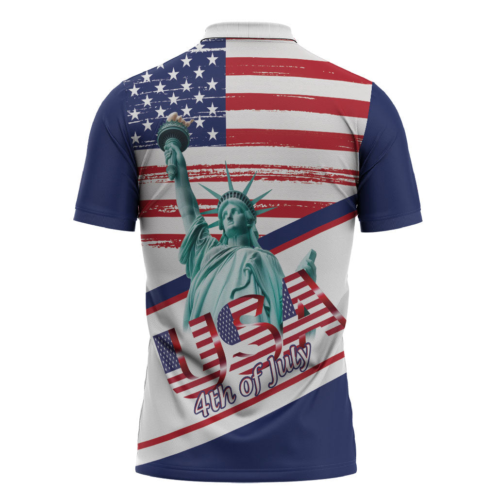 4th Of July United States Zipper Polo Shirt USA 250 Years Anniversary Statue Of Liberty