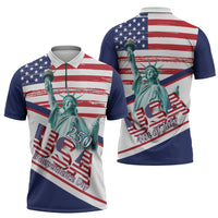 4th Of July United States Zipper Polo Shirt USA 250 Years Anniversary Statue Of Liberty