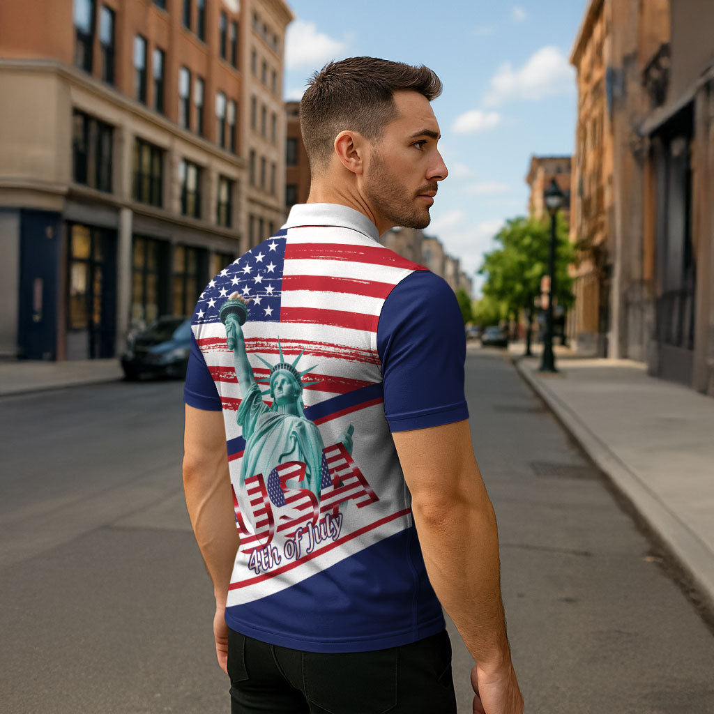 4th Of July United States Zipper Polo Shirt USA 250 Years Anniversary Statue Of Liberty